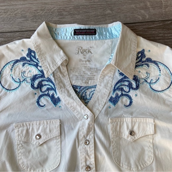 Wrangler Rock 47 Long Live Cowgirl Embroidery Embellished  Western Shirt - Picture 6 of 16